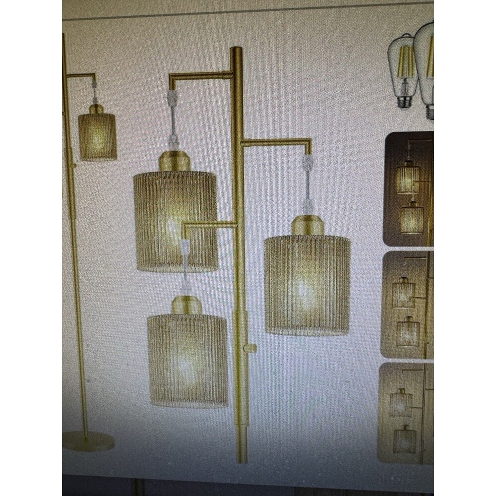 72" Tall Boho Floor Lamp, Dimmable Standing Lamp with Handcrafted Rattan Beig...